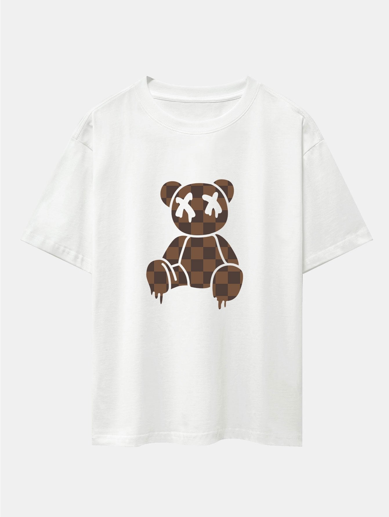 Checkerboard Dissolving Bear Drop Shoulder Oversize T-Shirt & Corduroy Shorts