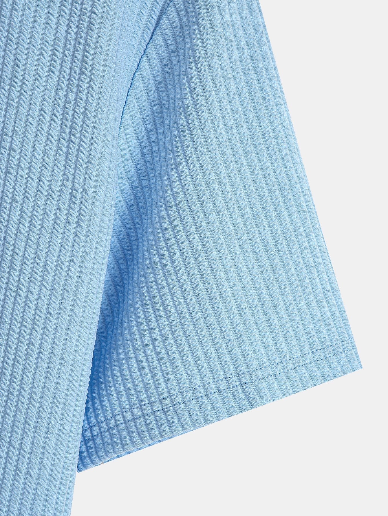 Muscle Fit Notch Ribbed Arc Hem T-Shirt & Drawstring Ribbed Shorts