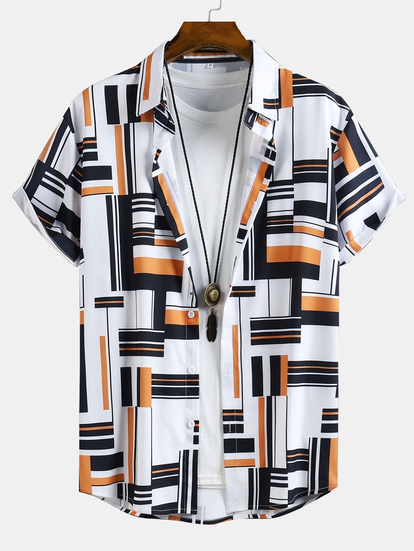 Geometry Print Button Up Shirt & Swim Shorts