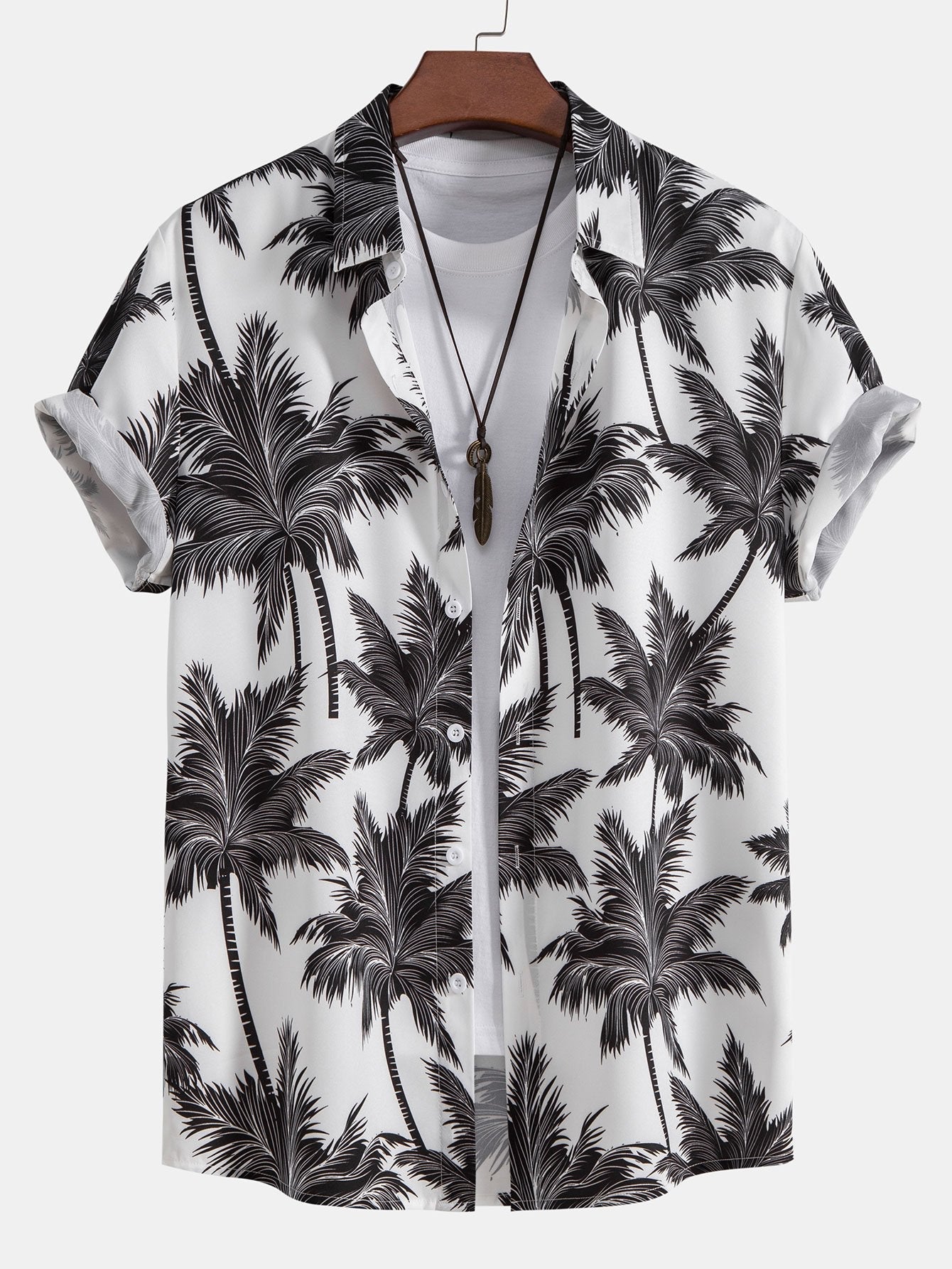 Palm Tree Print Button Up Shirt & Striped Swim Shorts