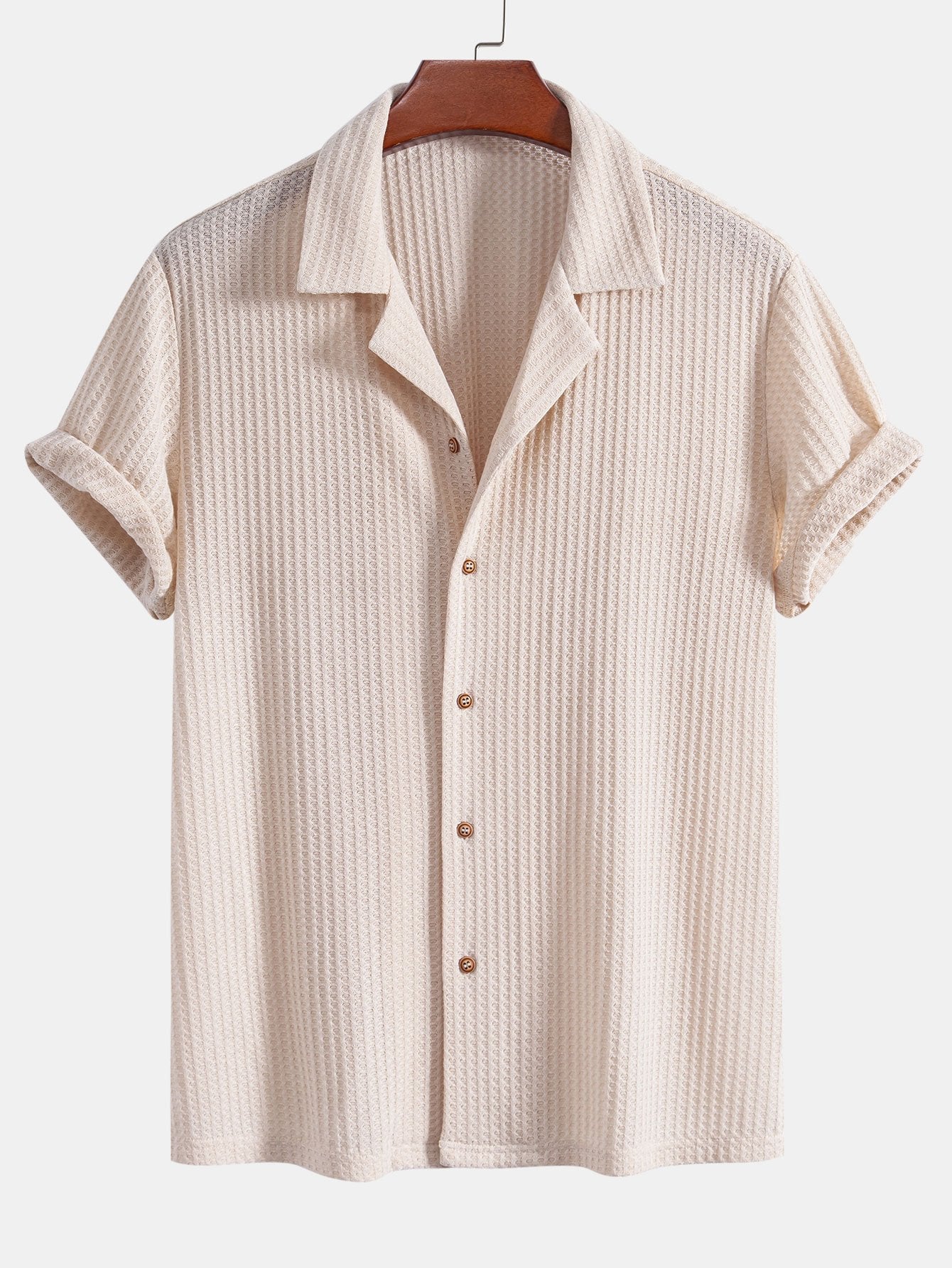 Short Sleeve Knitted Waffle Cuban Shirt & Straight Leg Linen Pants