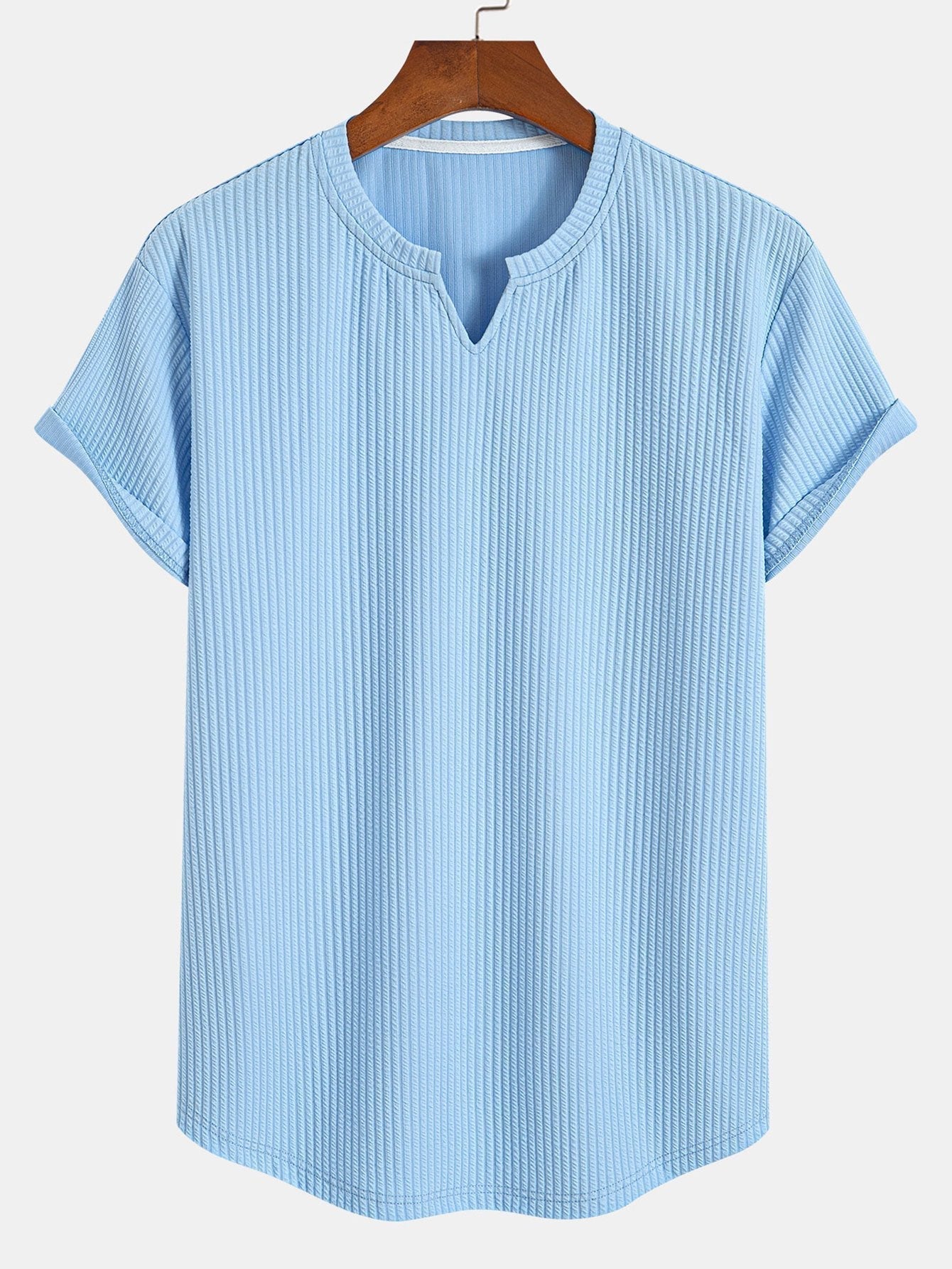 Muscle Fit Notch Ribbed Arc Hem T-Shirt & Drawstring Ribbed Shorts