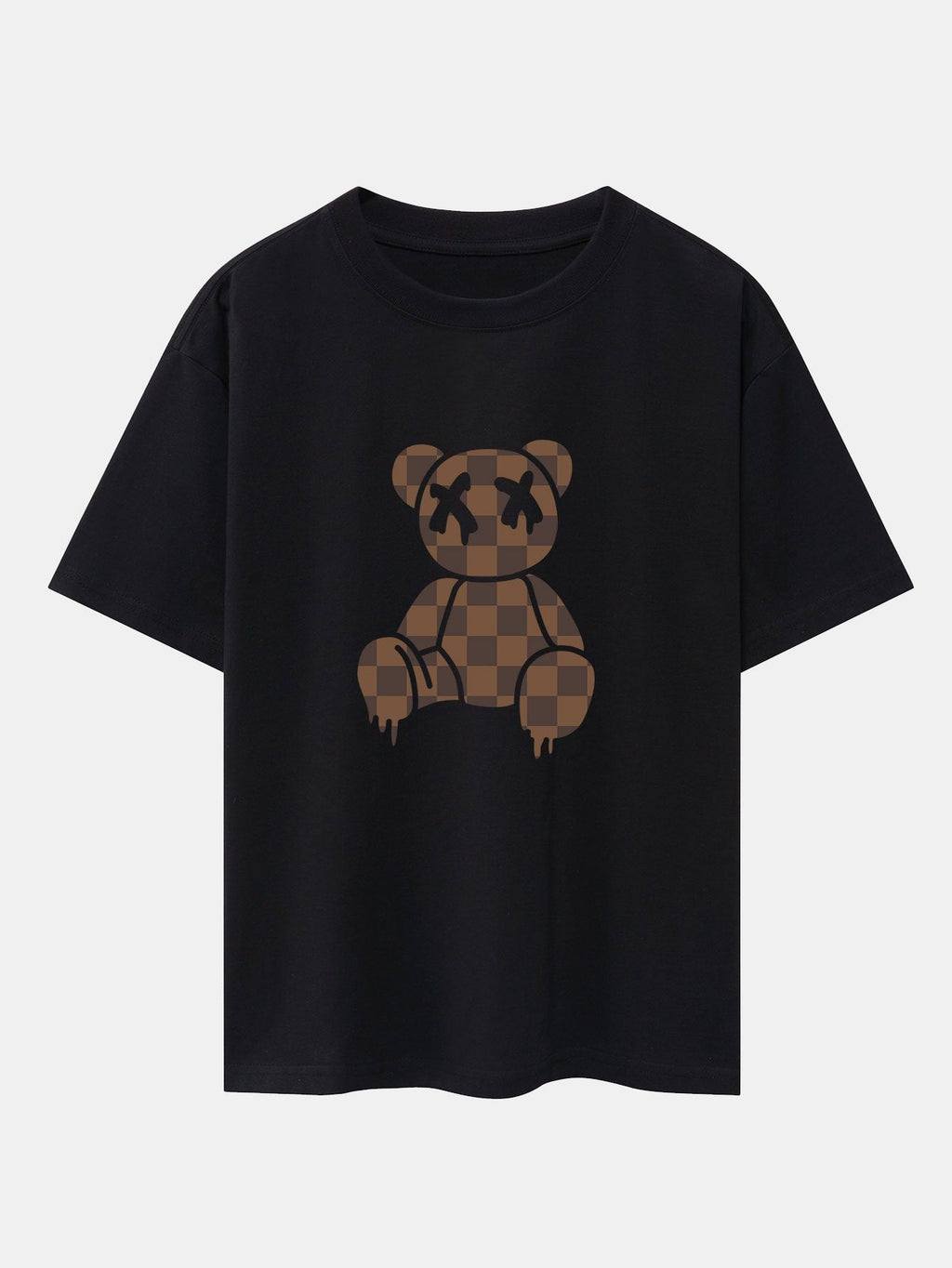 Checkerboard Dissolving Bear Drop Shoulder Oversize T-Shirt & Corduroy Shorts
