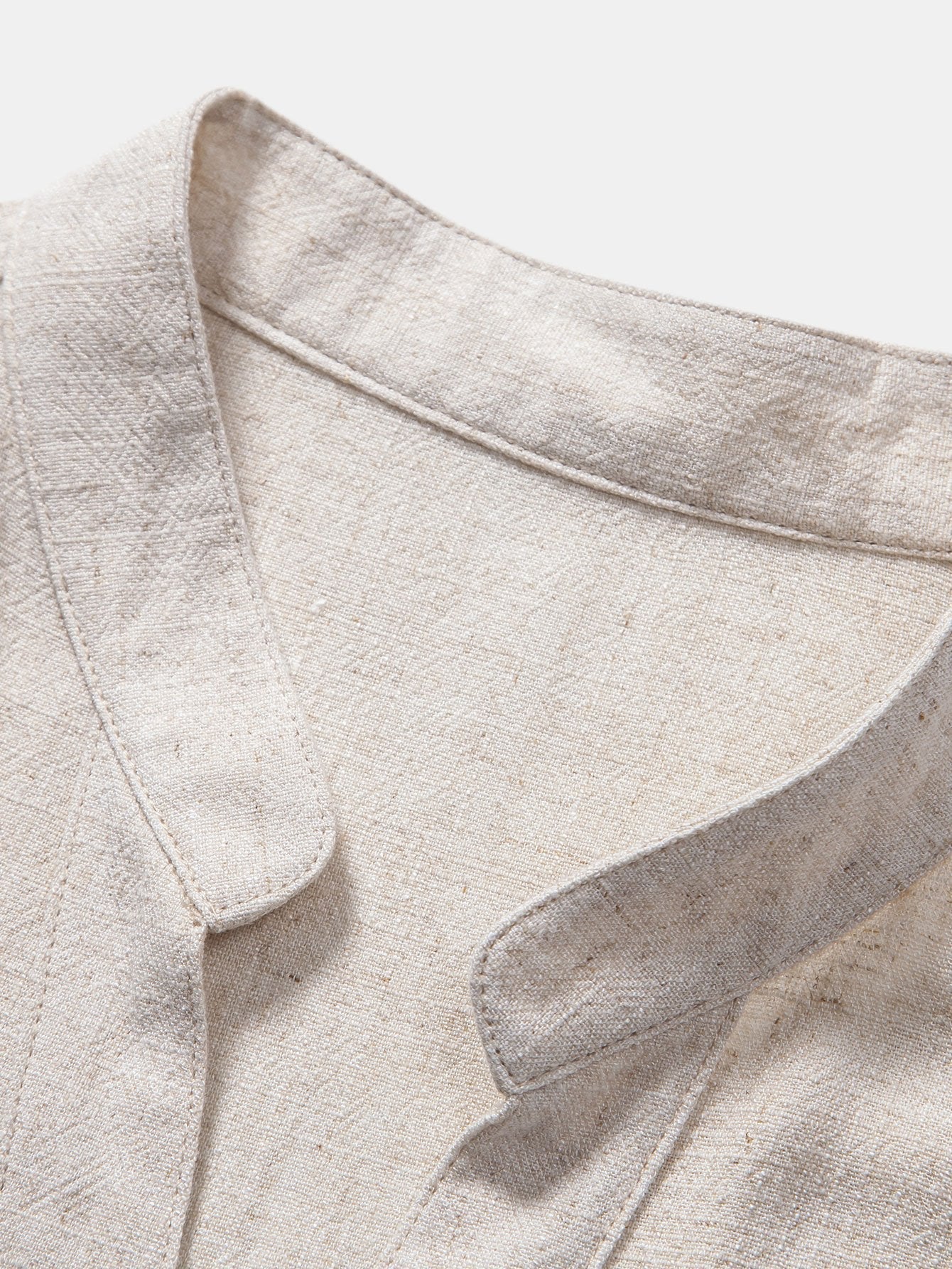 Short Sleeve V Neck Linen Rayon Blend Shirt & Linen Cotton Blend Drawstring Shorts