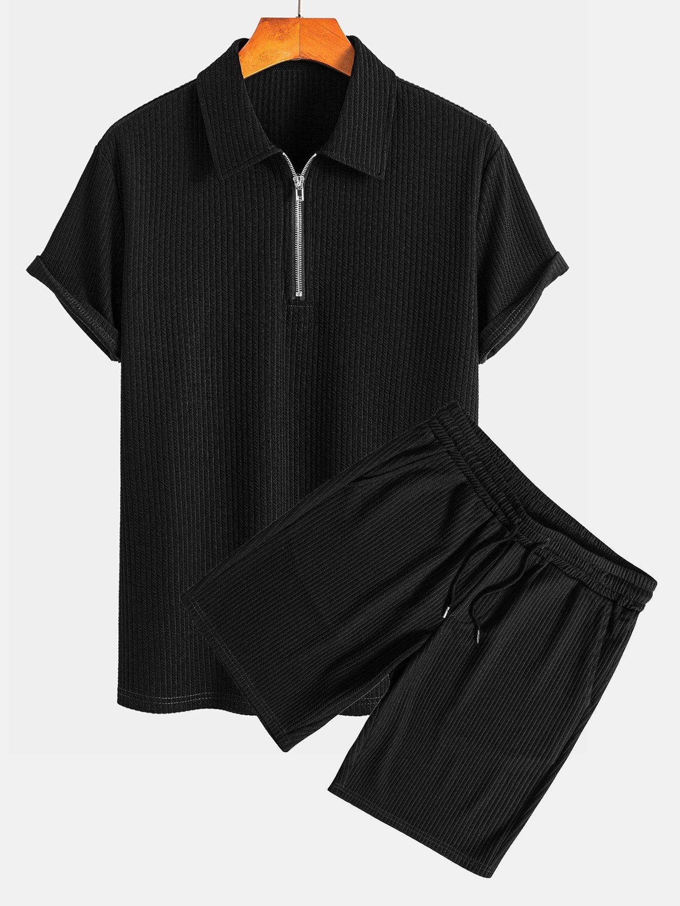 Muscle Fit Ribbed Half Zip Polo & Shorts