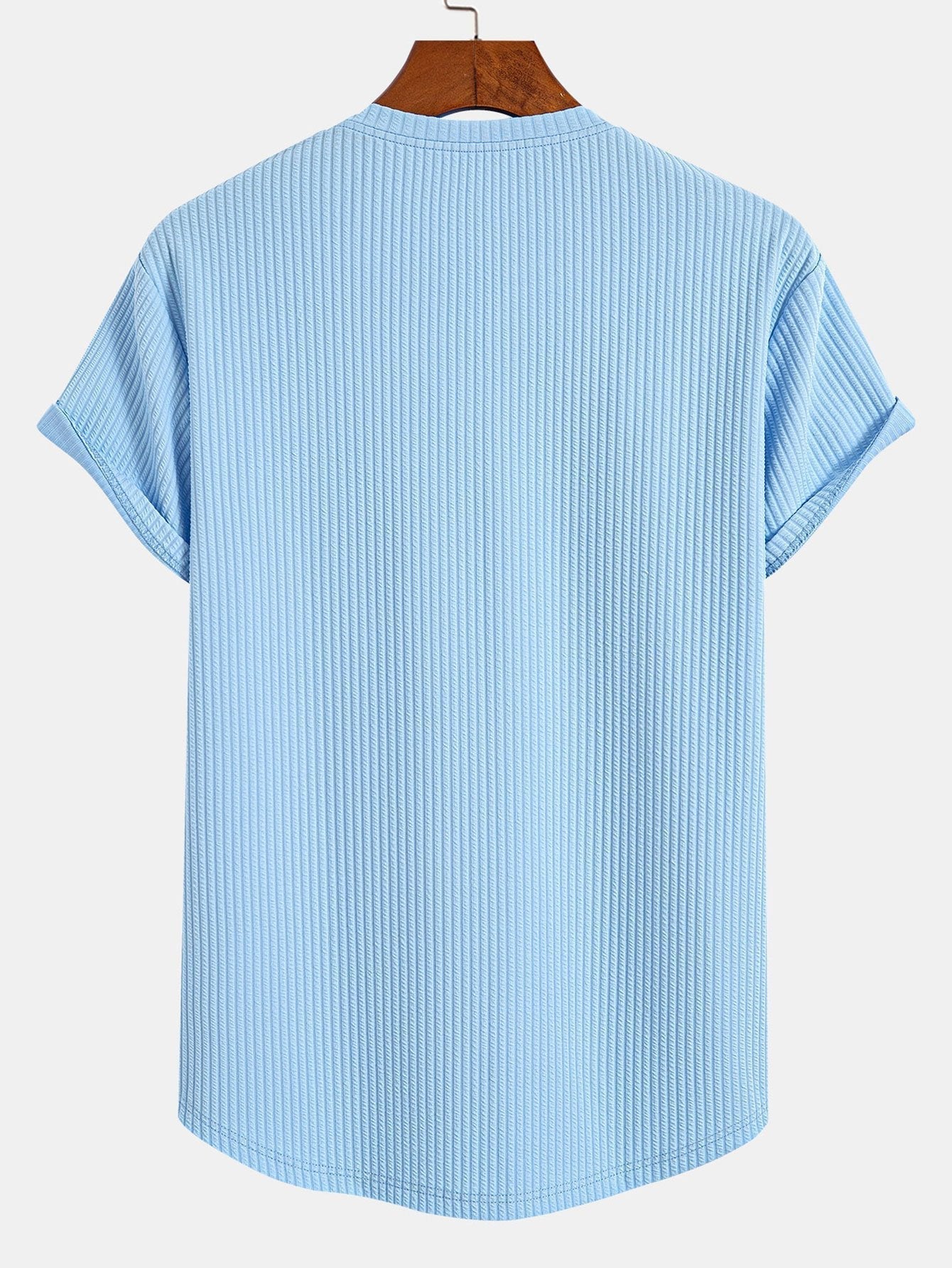 Muscle Fit Notch Ribbed Arc Hem T-Shirt & Drawstring Ribbed Shorts