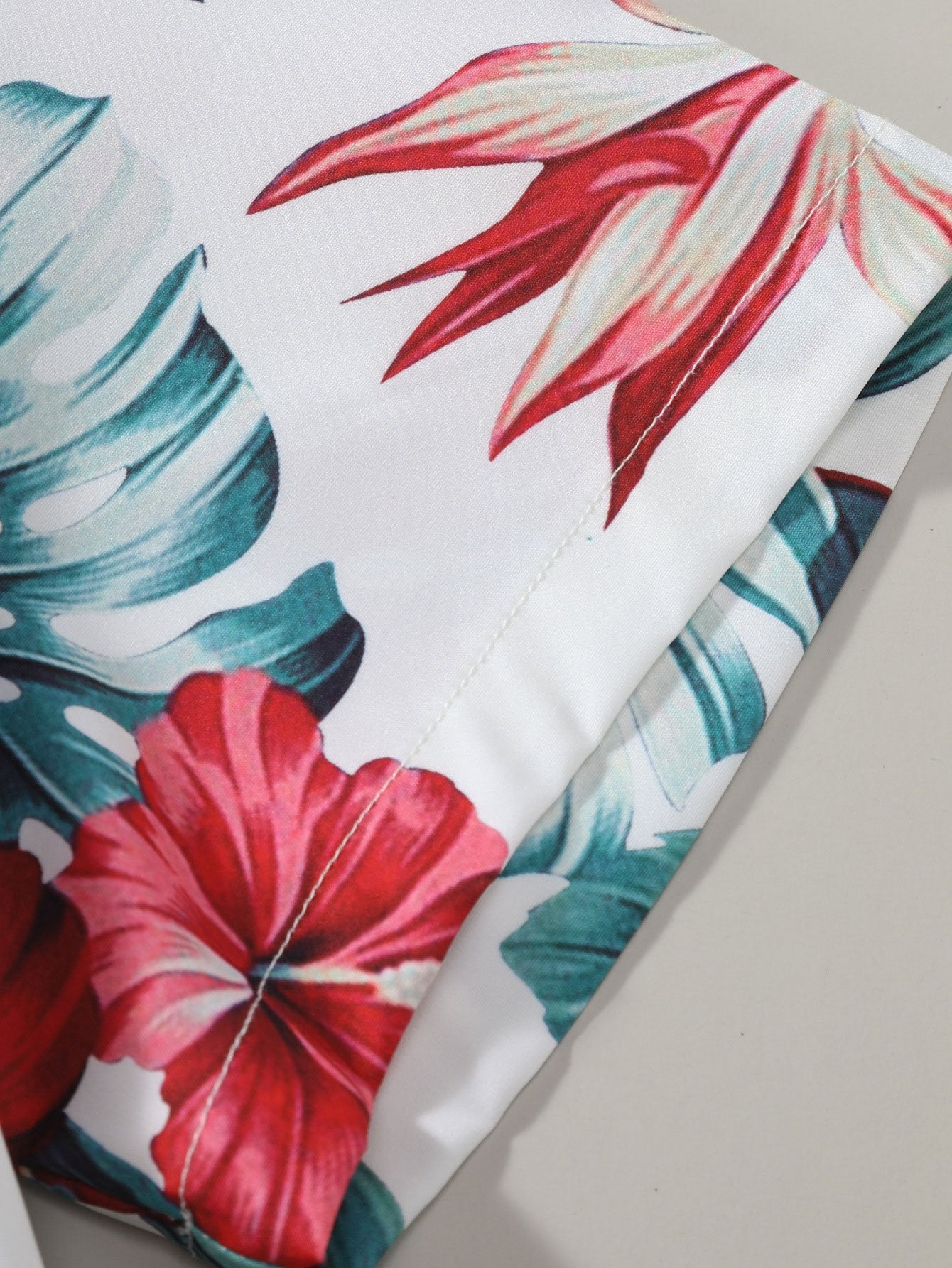 Tropical Floral Print Button Up Shirt & Swim Shorts