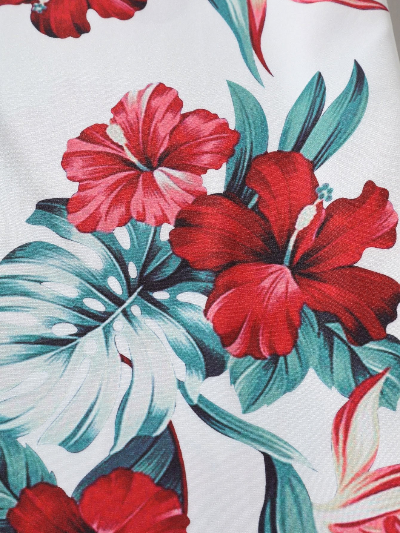 Tropical Floral Print Button Up Shirt & Swim Shorts