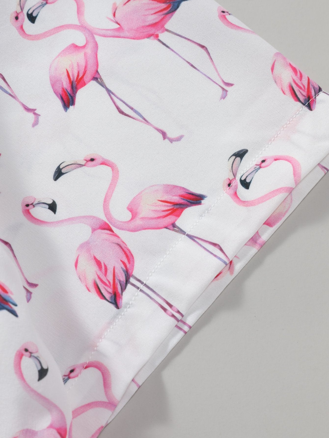 Flamingo Print Button Up Shirt & Swim Shorts