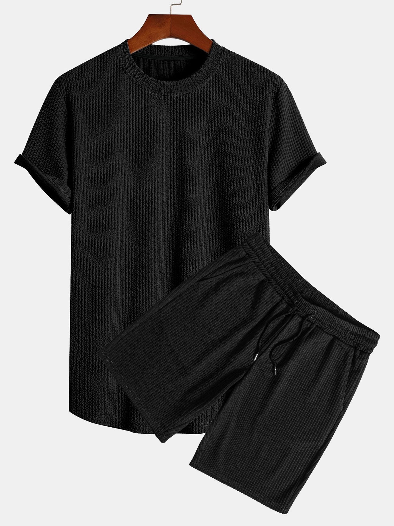 Muscle Fit Ribbed Arc Hem T-Shirt & Shorts