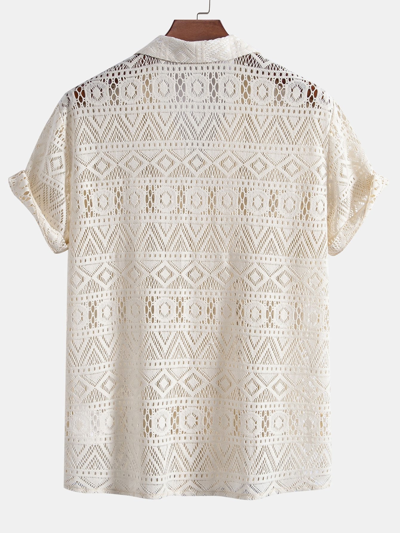 Short Sleeve Geometry Textured Cuban Shirt & Linen Cotton Blend Cropped Pants