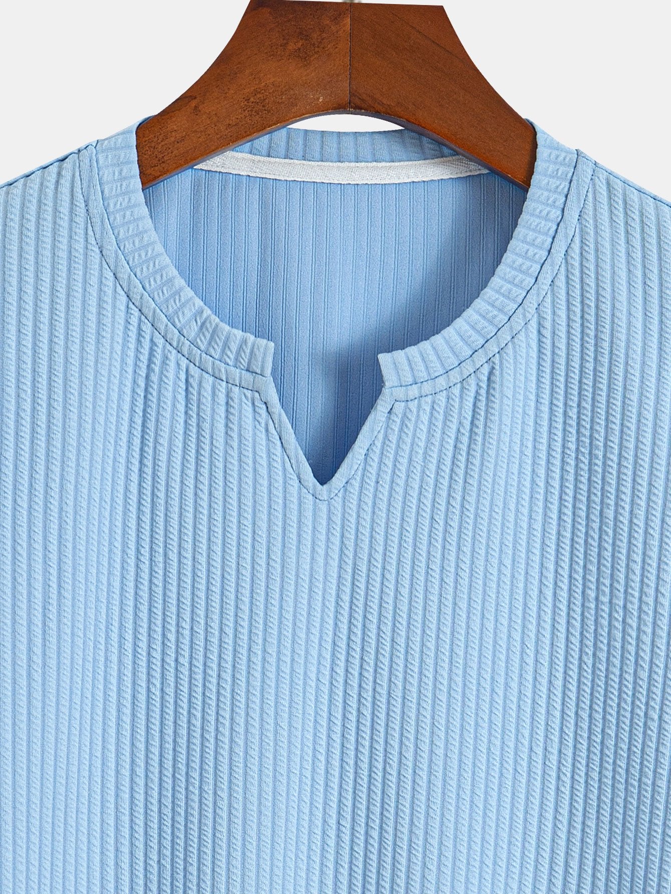 Muscle Fit Notch Ribbed Arc Hem T-Shirt & Drawstring Ribbed Shorts