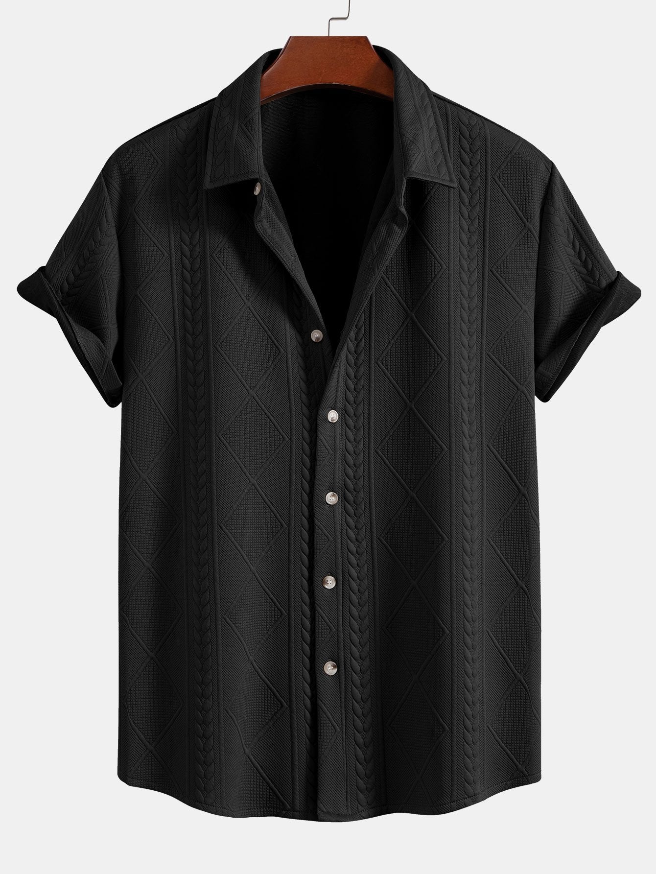 Geometric Jacquard Button Up Shirt & Shorts