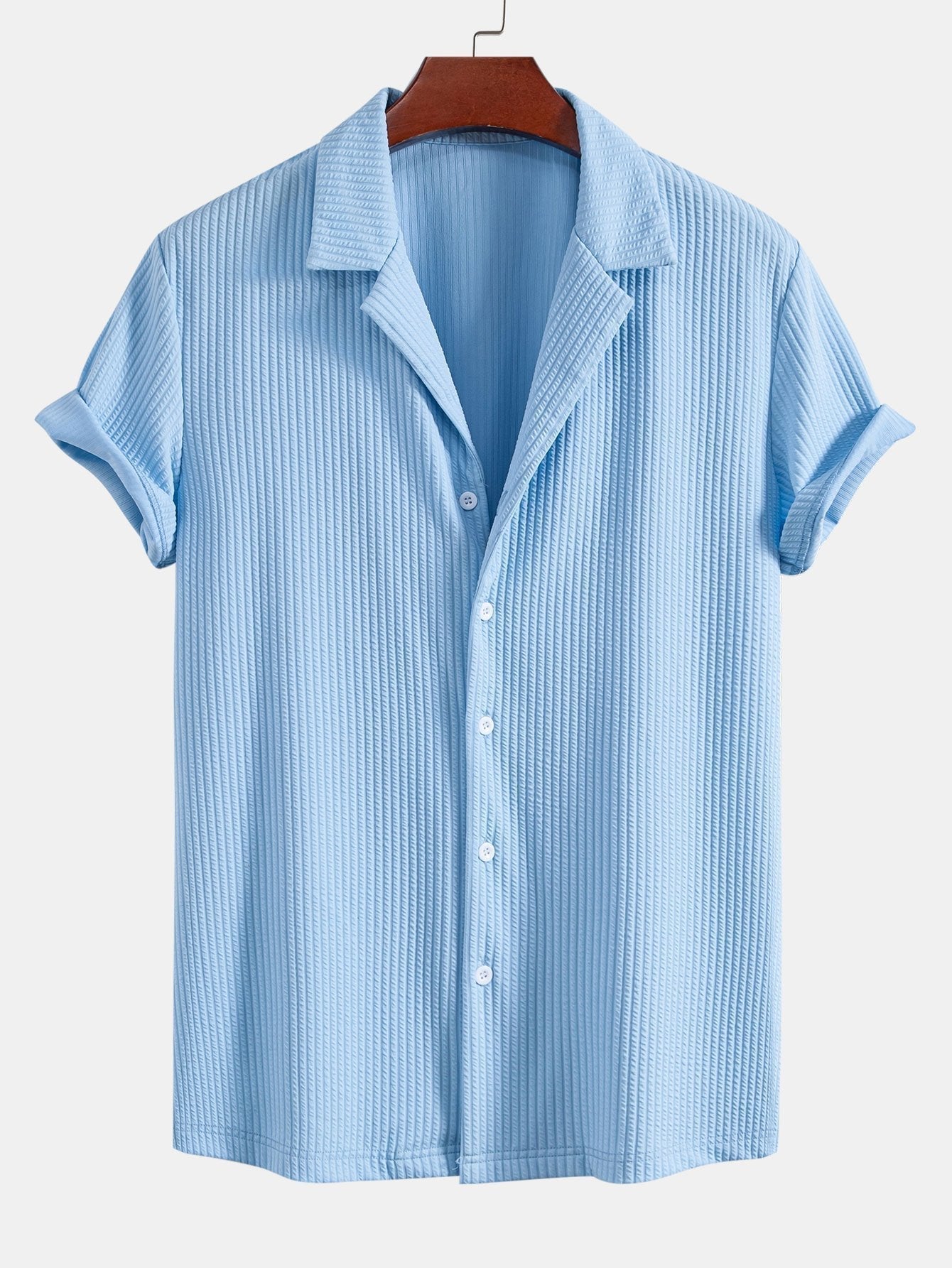 Muscle Fit Ribbed Deep Cuban Shirt & Drawstring Ribbed Shorts