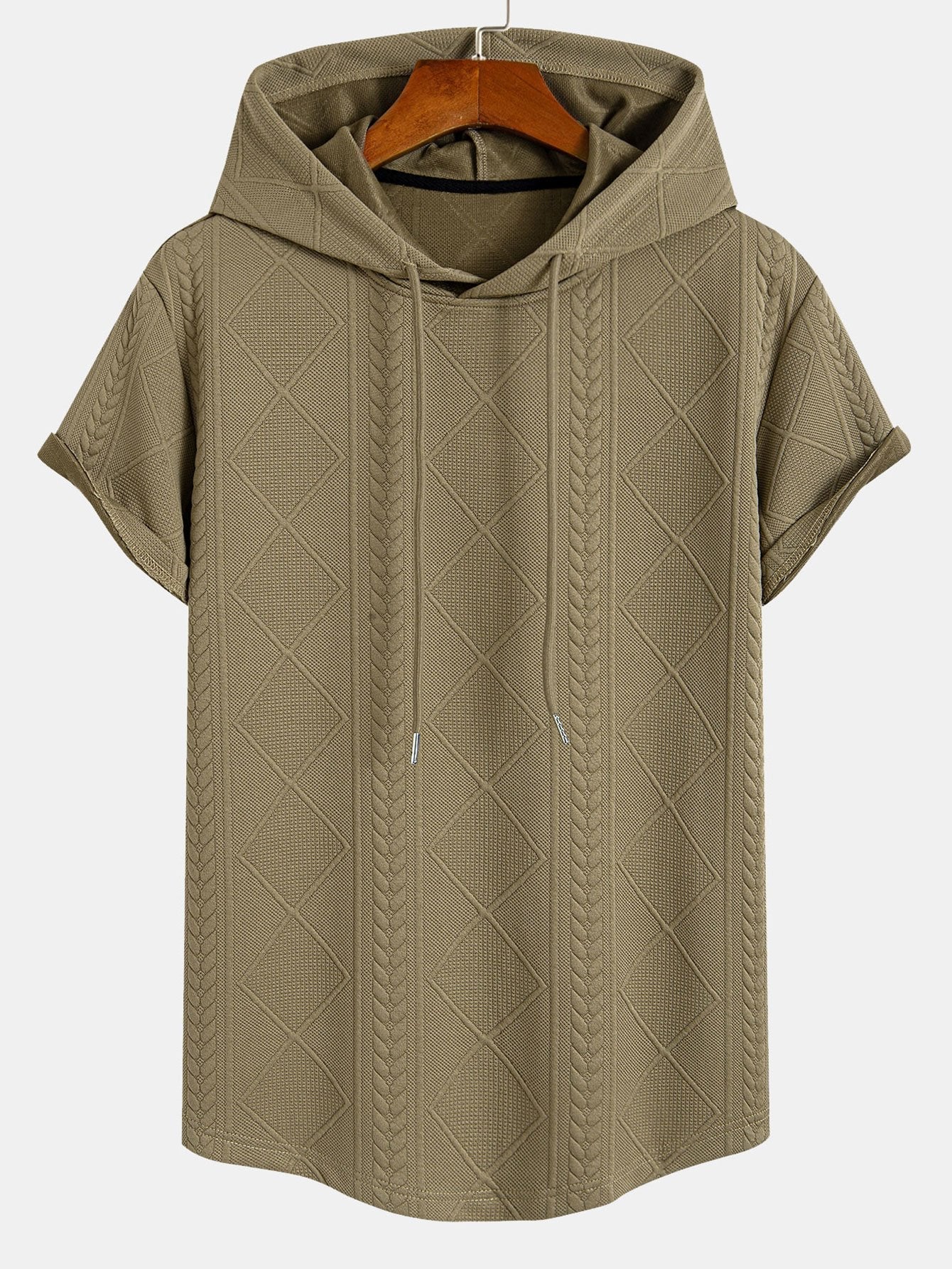 Geometry Jacquard Hooded Arc Hem T-Shirt & Geometric Jacquard Drawstring Shorts