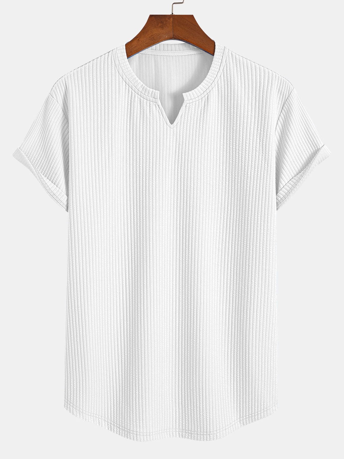 Muscle Fit Notch Ribbed Arc Hem T-Shirt & Drawstring Ribbed Shorts