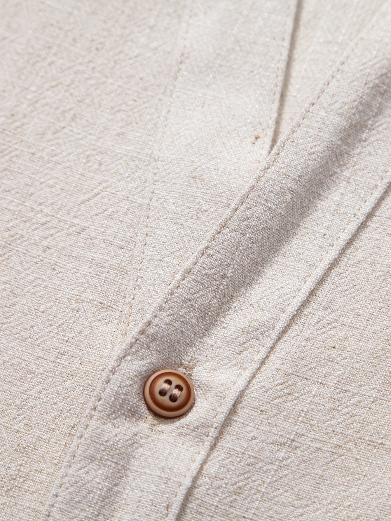 Short Sleeve V Neck Linen Rayon Blend Shirt & Linen Cotton Blend Drawstring Shorts