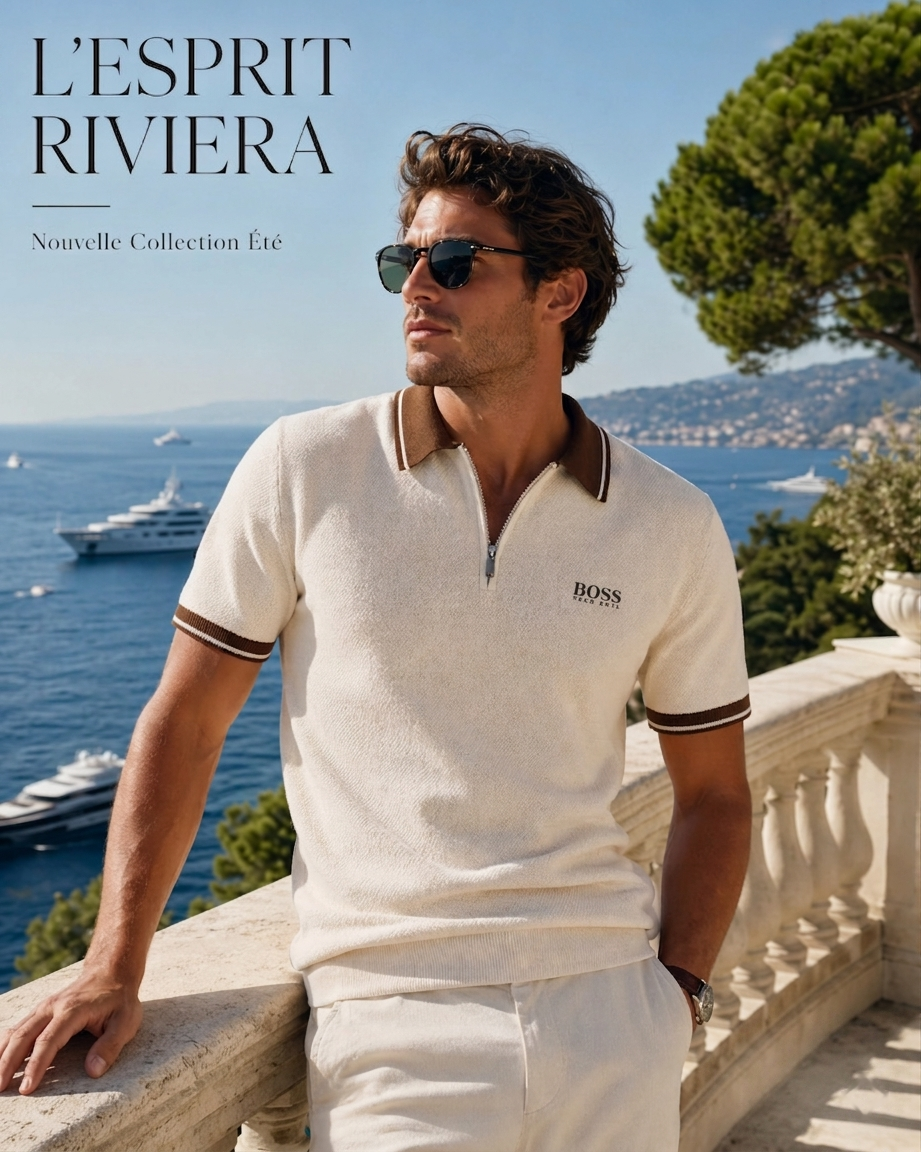 Polo Zippé en Maille Contrastée - Homme
