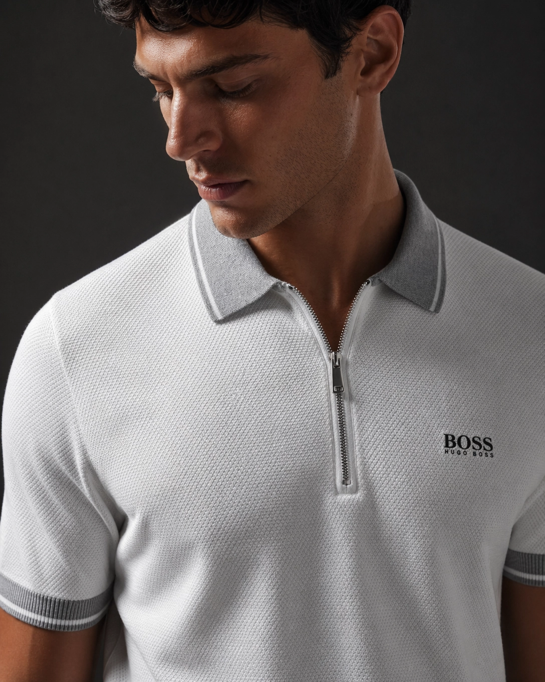 Polo Zippé en Maille Contrastée - Homme