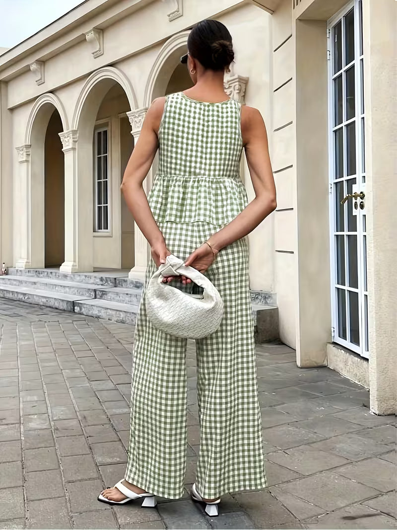 Ensemble 2 Pièces Vichy Sans Manches